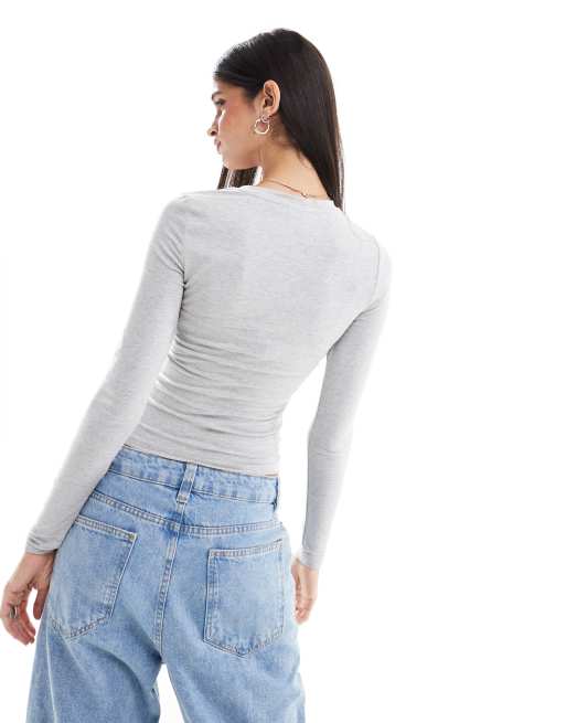 Cotton On - All Day - Langærmet grå top med rund hals, 4 af 4