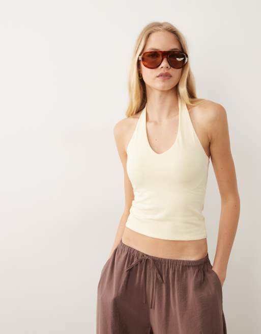 Cotton On – All Day – Ljusgul topp med halterneck och v-ringning, 4 av 4