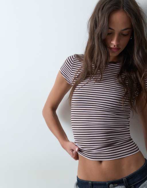 Cotton On All Day T-Shirt mit Rundhalsausschnitt in Madi Walnut Stripe, 3 von 5