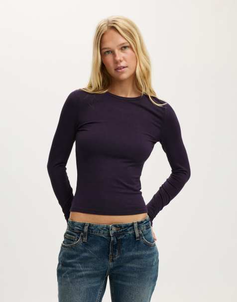 Cotton On - All Day - Top ras de cou à manches longues - Violet - view 1