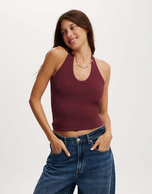 Cotton On All day v neck halter in burgundy, 2 of 4