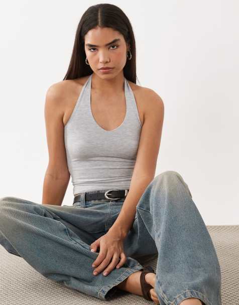 Cotton On all day V neck halter in grey marle