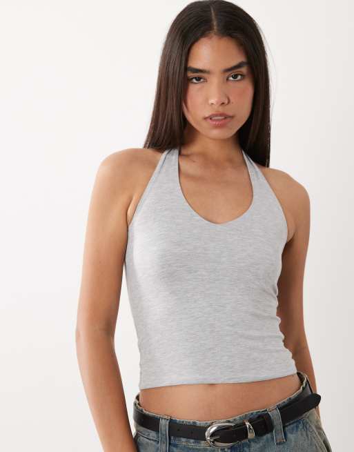 Cotton On all day v-neck halter top in heather gray, 4 of 4