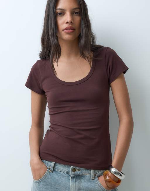 Cotton On alledaagse gladde T-shirt met lage ronde hals in zuurkersrood, 3 van 5