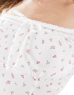 Cotton:on Cotton On Annie Lace Tie V Neck Long Sleeve Top In White