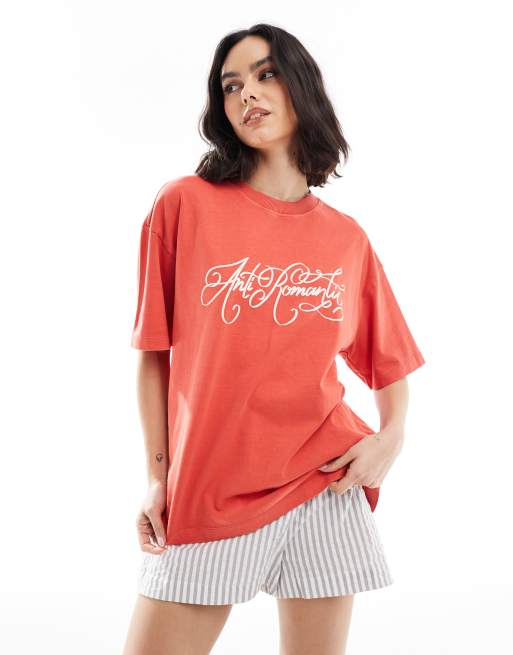 Cotton On Anti Romantic boxy graphic tee in red