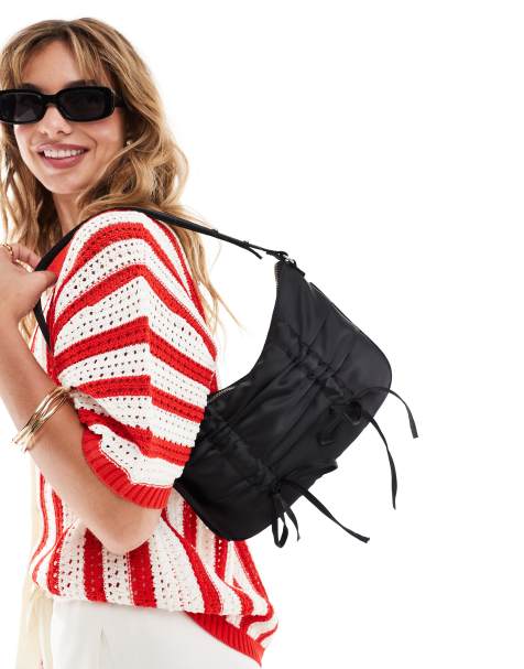 Cotton On - Aries - Borsa da spalla in raso nero con fiocchi - view 1