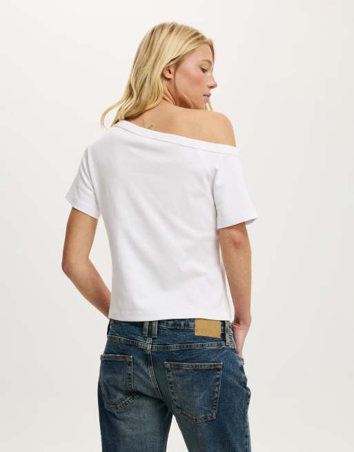 Cotton On - Arlie - Asymmetrische top met korte mouwen in wit, 4 van 4