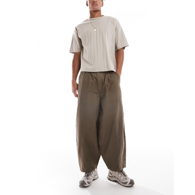 【BAON】[unisex] Menconi Brown Balloon Wide Cotton Pants 208439825-1-chocolatebrown?$