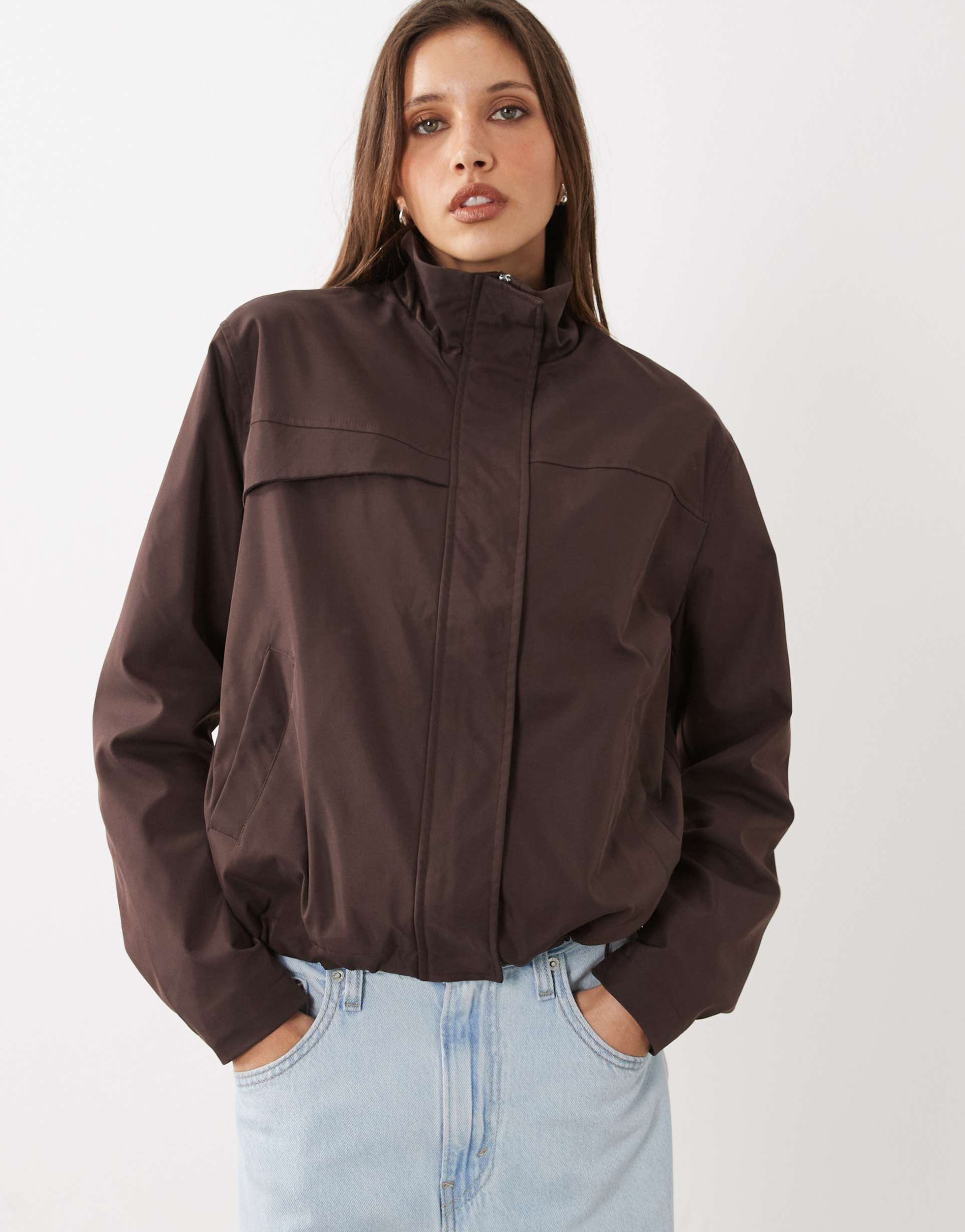cotton on arlo funnel neck jacket in cocoa bark