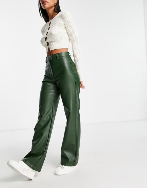 Cotton On arlow straight leg faux leather trousers in green  , 3 of 4