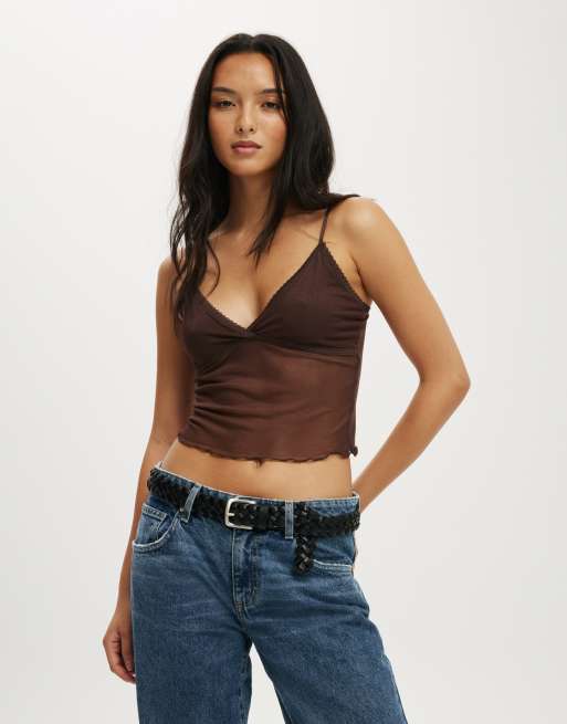 Cotton On Ashley mesh cami in burgundy - AUBURN