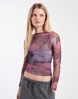 Cotton On Ashley Mesh Graphic Long Sleeve Top In Multi