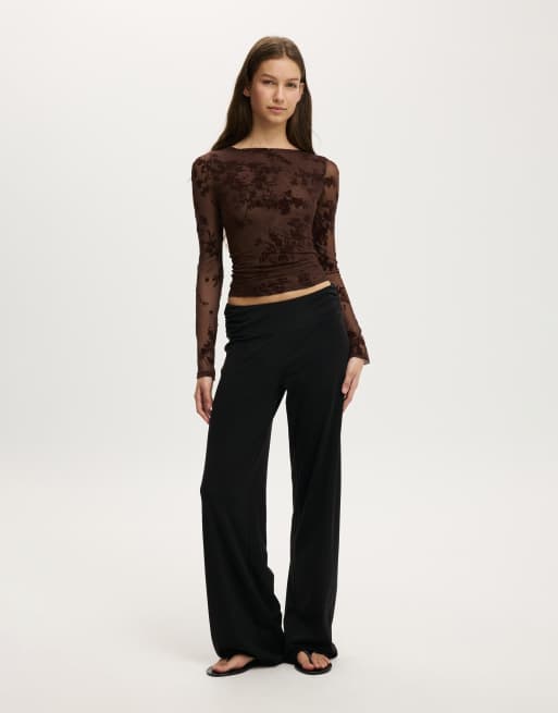 Cotton On Ashley mesh long sleeve top in brown, 2 of 4