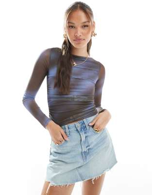 Cotton:on Cotton On Ashley Mesh Long Sleeve Top In Blue
