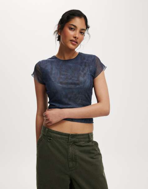 Cotton On Ashley mesh short sleeve top in blue  - MBLUE - view 1