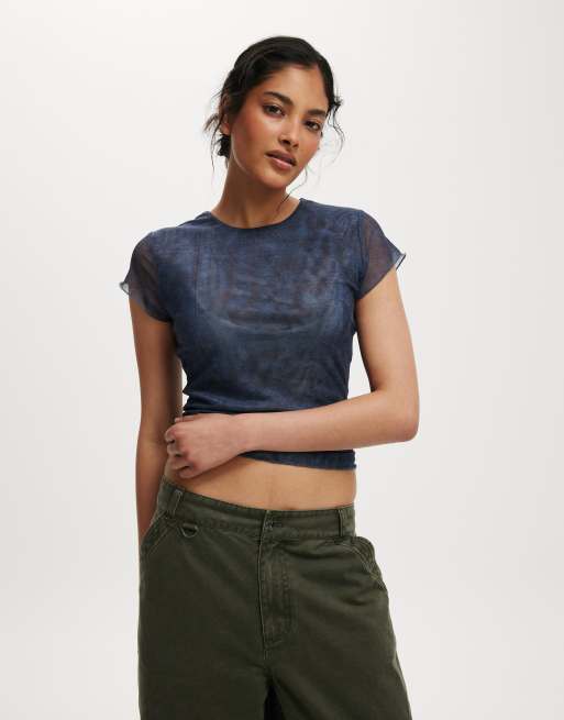Cotton  On Ashley mesh short sleeve top in blue 