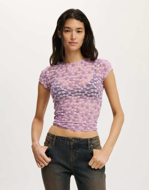 Cotton On Ashley mesh short sleeve top in purple - view 1