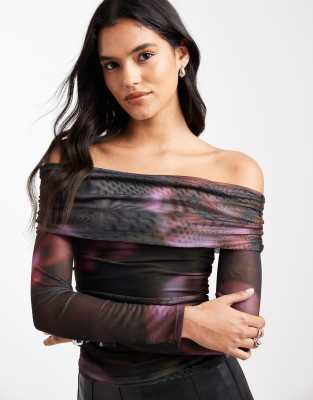 Cotton:on Cotton On Ashley Off The Shoulder Mesh Top In Purple