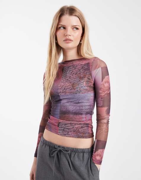 Cotton On - Ashley - Top van mesh met grafische print en lange mouwen in 'sunset bloom' - view 1