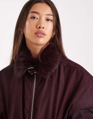 Cotton On Astro Collared Bomber In Burgundy