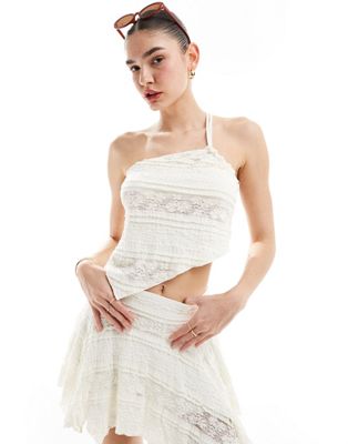 Cotton:on Cotton On Asymmetric Hem Strappy Crop Top In Coconut Texture - Part Of A Set-neutral