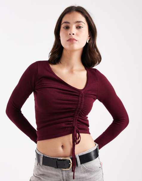 Cotton On asymmetric ruched knit in deep pomegranata - view 1