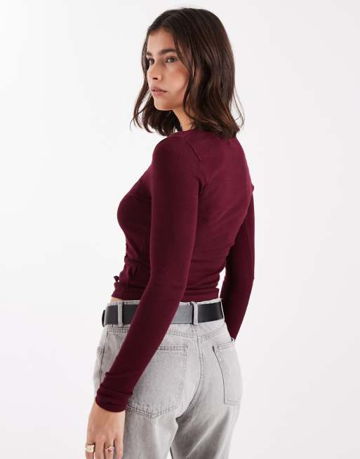 Cotton On asymmetric ruched knit in deep pomegranata, 2 of 4
