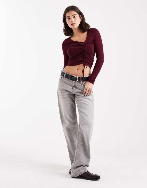 Cotton On asymmetric ruched knit in deep pomegranata, 4 of 4