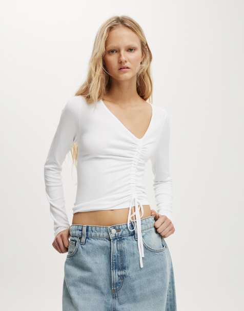 Cotton On Asymmetric ruched knit in white - view 1