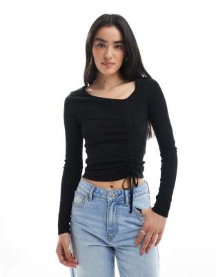 Cotton On Asymmetric Ruched Knit Top In Black