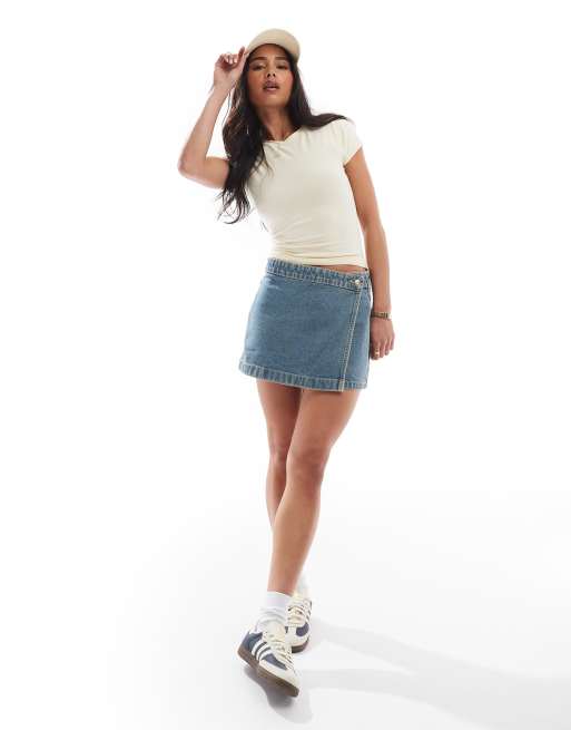 Cotton On asymmetric wrap skort in sahara blue, 3 of 5