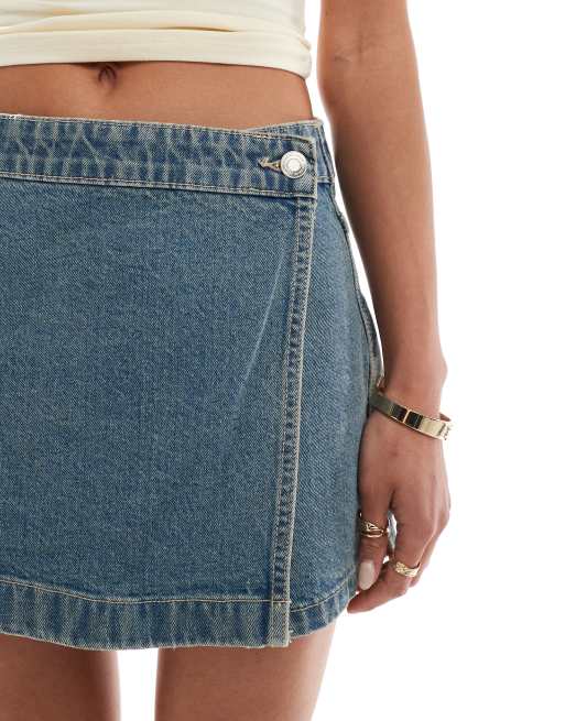 Cotton On asymmetric wrap skort in sahara blue, 4 of 5