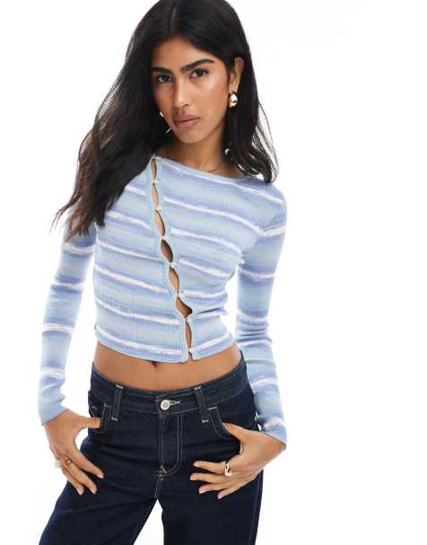 Cotton On – Asymmetrische Strickjacke in Blau mit Space-Dye-Design - view 1