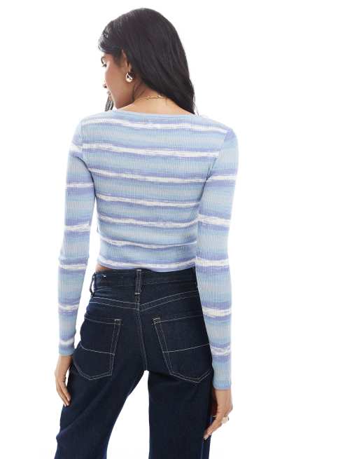 Cotton On – Asymmetrische Strickjacke in Blau mit Space-Dye-Design, 4 von 4