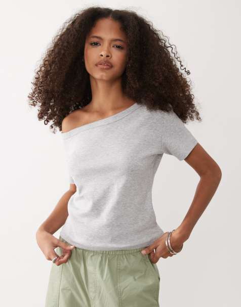 Cotton On – Asymmetrisches, kurzärmliges T-Shirt in Grau - view 1