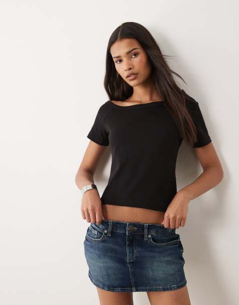 Cotton On – Asymmetrisches, kurzärmliges T-Shirt in Schwarz - view 1