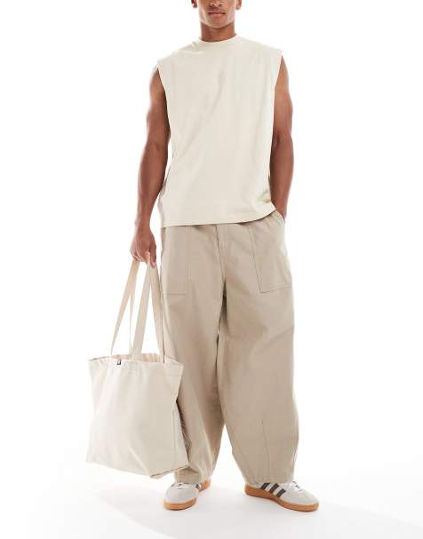 Cotton On baggy balloon fit linen trousers in stone - view 1