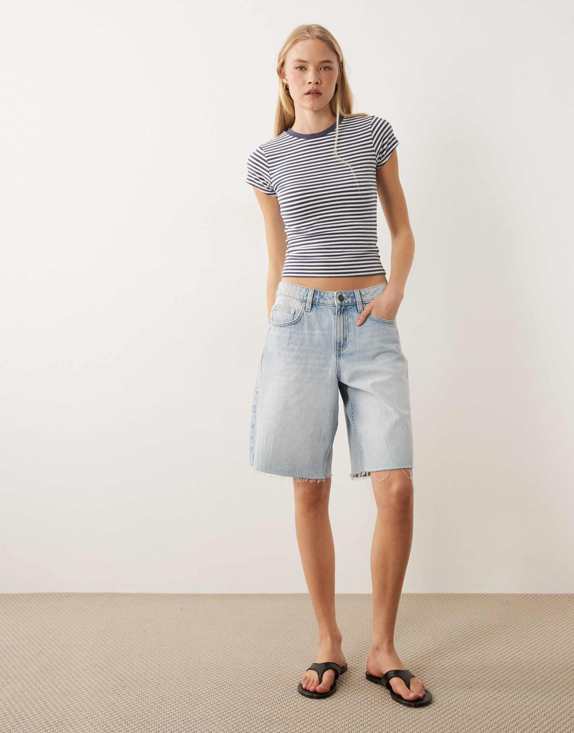 cotton on baggy denim jorts in laurel blue