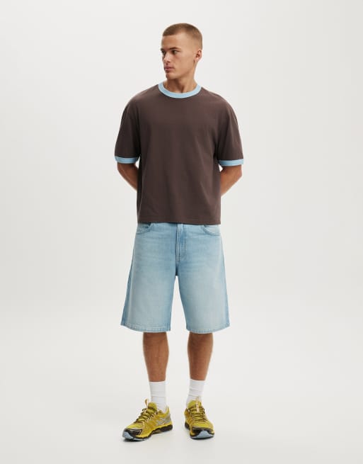 Cotton On Baggy denim short in mid blue, 3 of 4