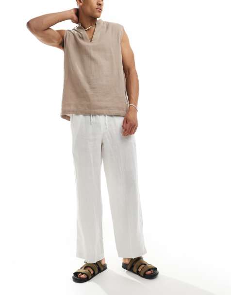 Cotton On baggy linen trouser in white - view 1