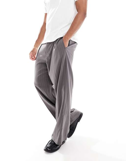 Cotton On baggy pleated trouser in charcoal pinstripe, 5 of 5