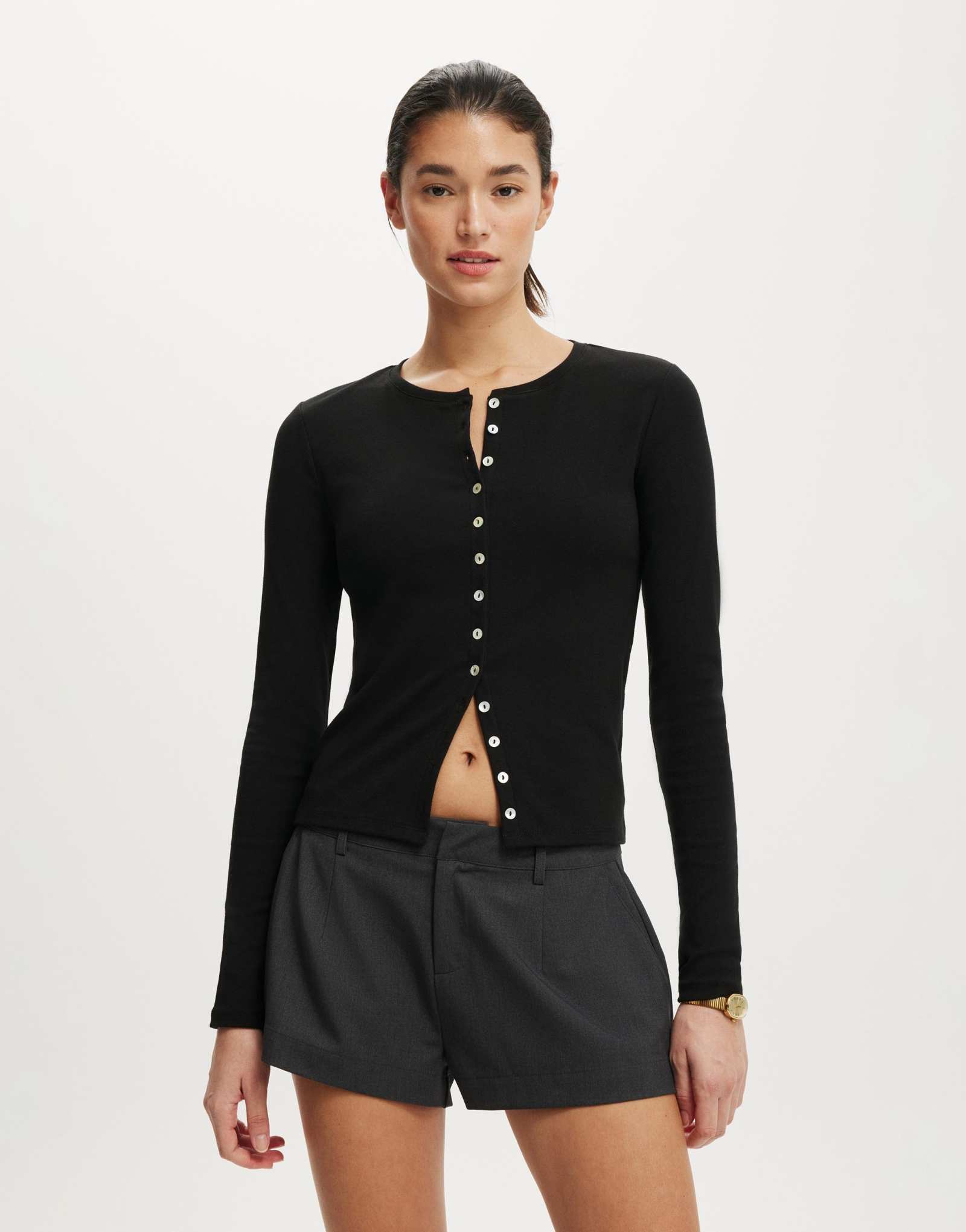 Модель cardi черного цвета с хлопковой отделкой на пуговицах Bailey