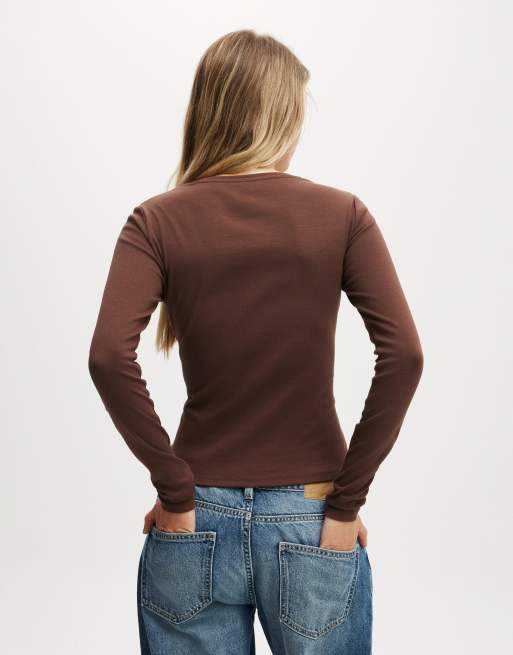 Cotton On Bailey button detail cardi in brown