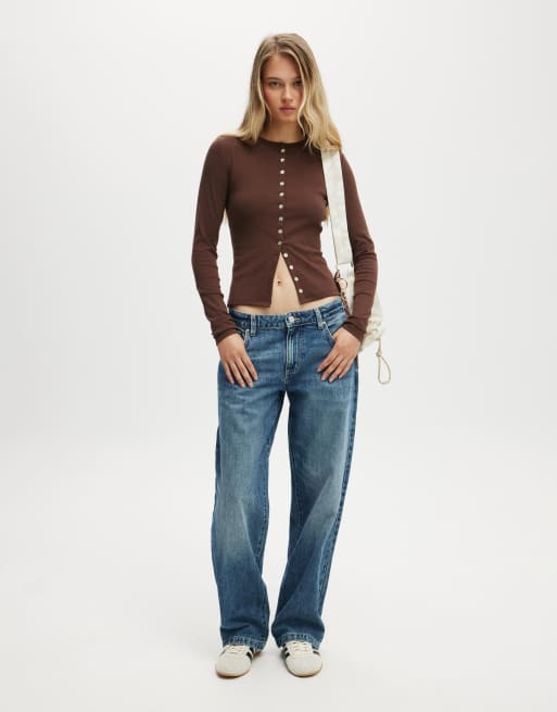 Cotton On Bailey button detail cardi in brown