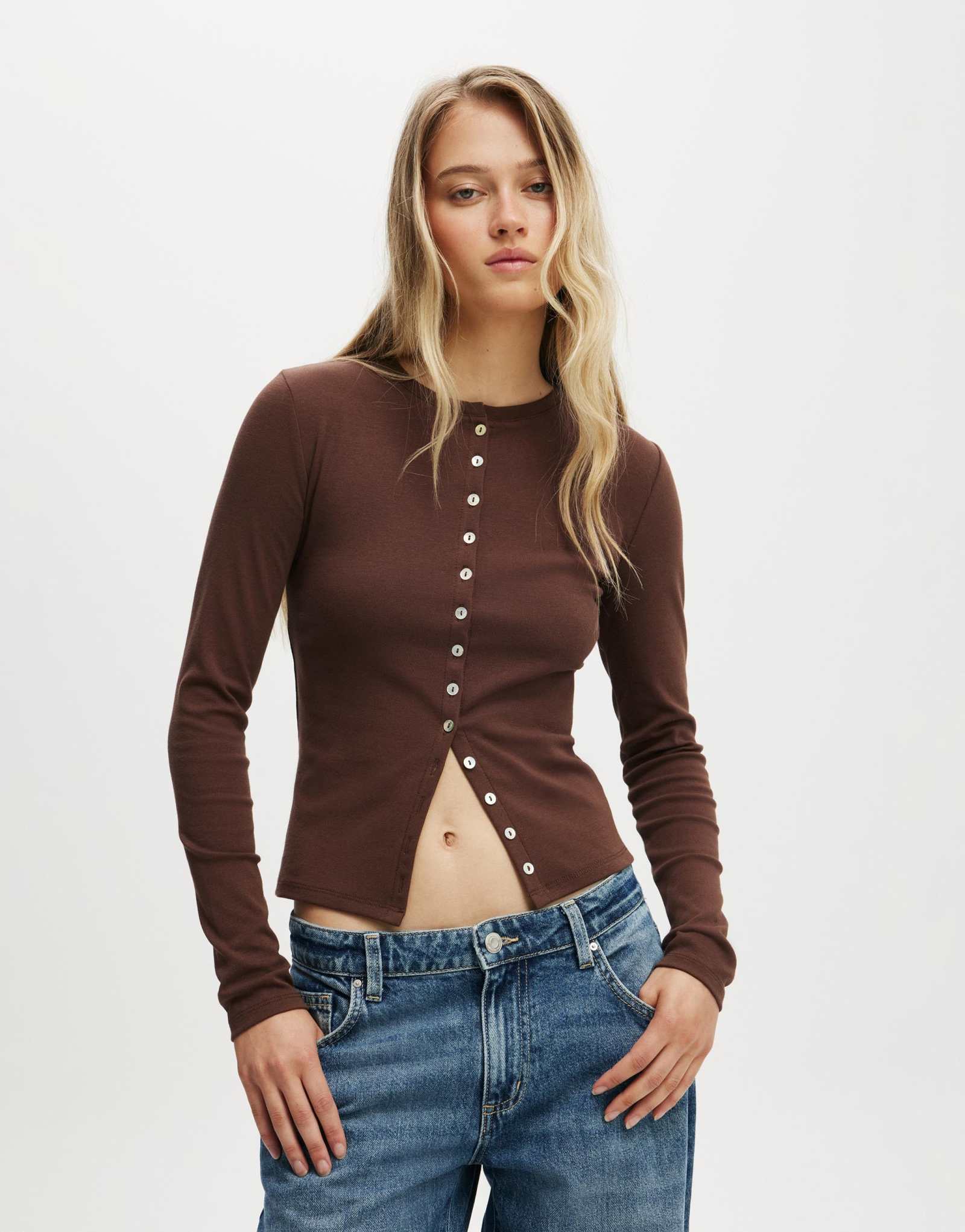 Кардиган из хлопка с пуговицами Bailey коричневого цвета