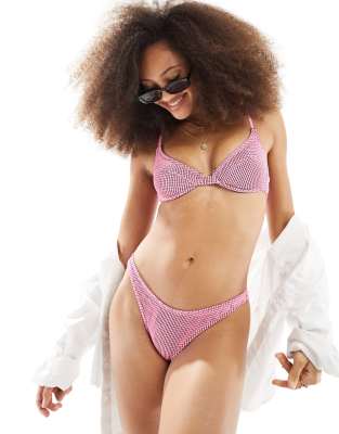 Cotton On - Balconette-Bikinioberteil in Rosa mit Crinkle-Optik