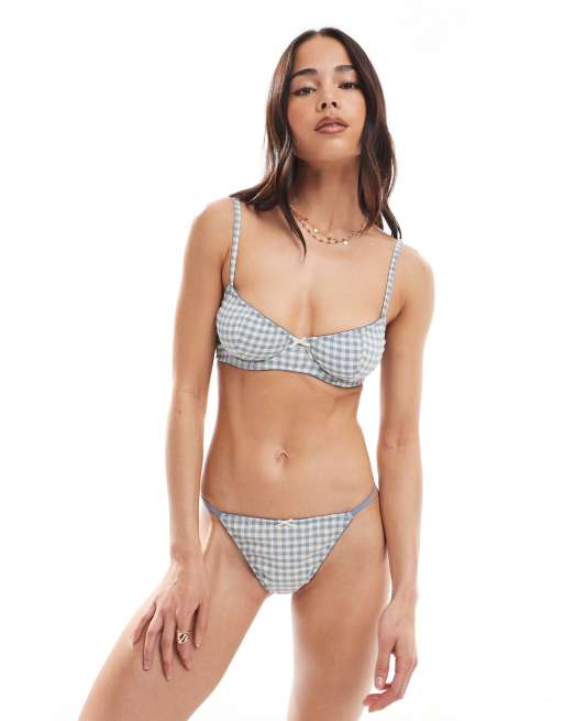 Cotton On balconette bra in blue check, 2 of 4