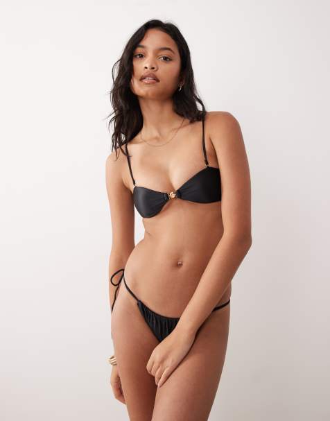 Cotton On - Bandeau bikiniset in glanzend zwart - view 1