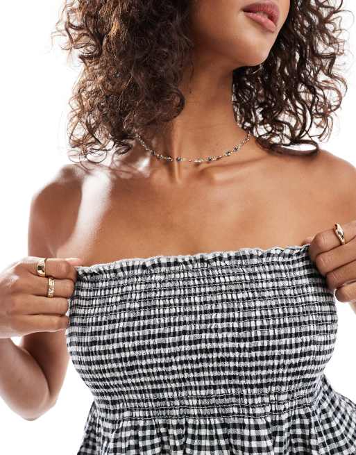 Cotton On bandeau gingham top in black gingham, 2 of 4